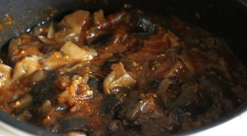 Appetizer of forest mushrooms with eggplant