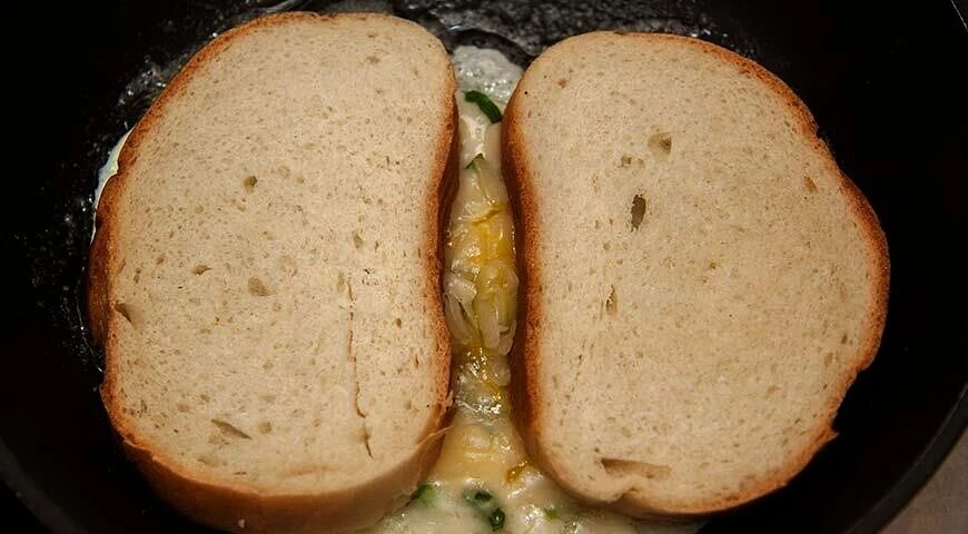 Egg sandwich in a skillet