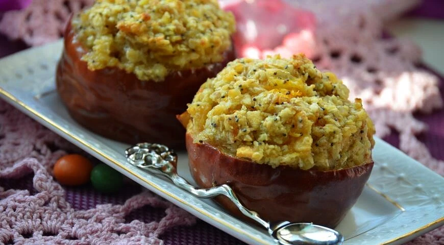 Baked apples with cereal for breakfast