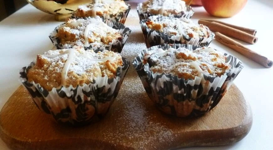 Easter muffins made from buckwheat flour with dried fruits and nuts
