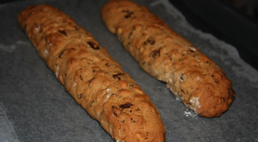 Chocolate biscotti with chocolate, almonds and pine nuts