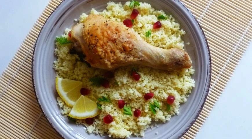 Crispy spicy chicken with couscous
