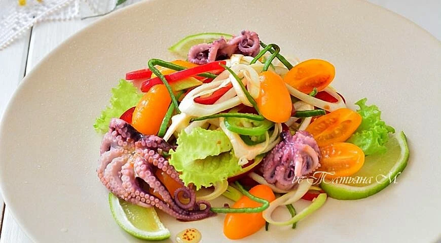 Salad with octopuses “Spring palette”