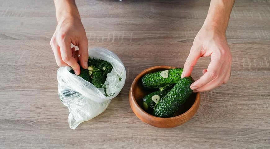 Pickled cucumbers in a bag