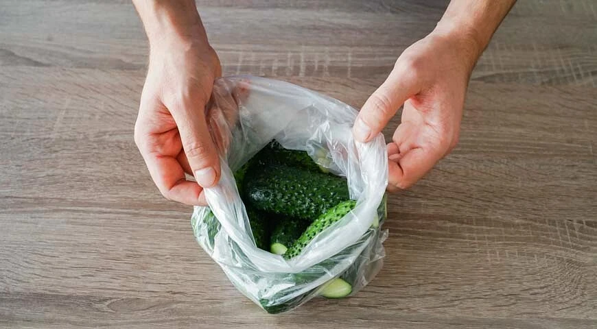 Pickled cucumbers in a bag