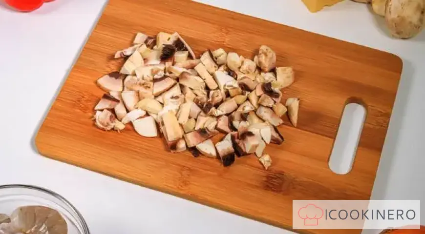 Juliana con gambas y champiñones