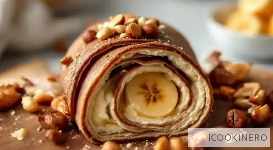 Chocolate pancake roll with cottage cheese and banana