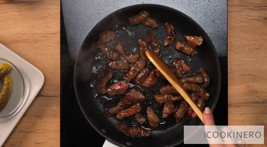 Beef roast in a frying pan