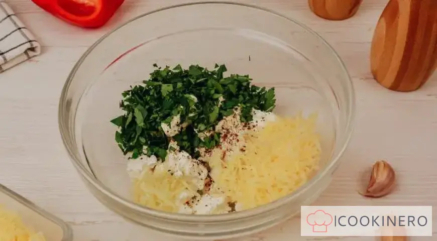 Baked peppers with cottage cheese and herbs