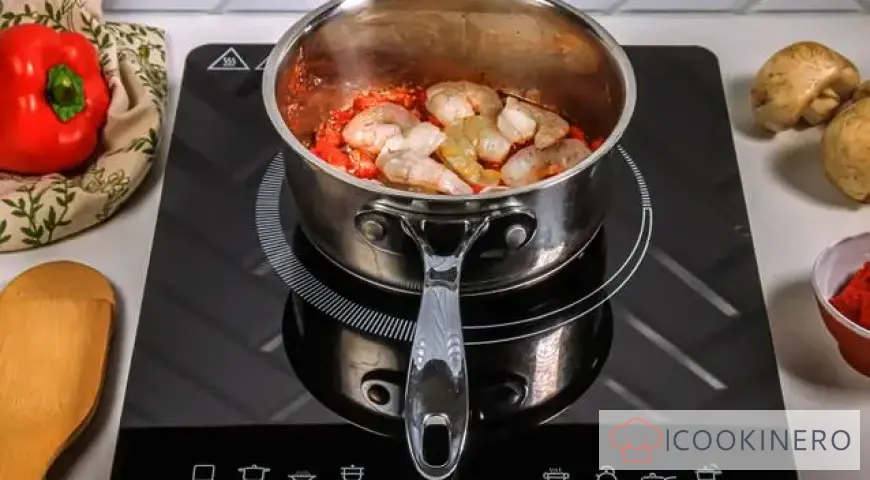 Juliana con gambas y champiñones