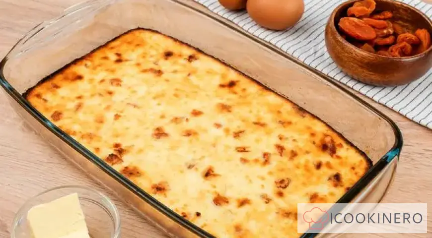 Cottage cheese casserole with dried apricots