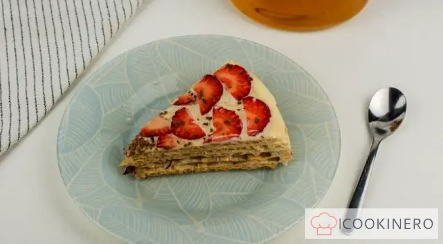 Waffle cake with condensed milk and berries