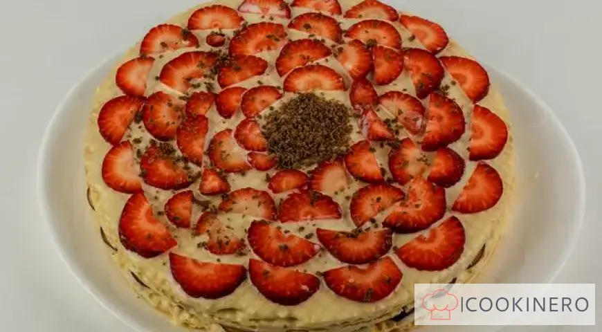 Waffle cake with condensed milk and berries