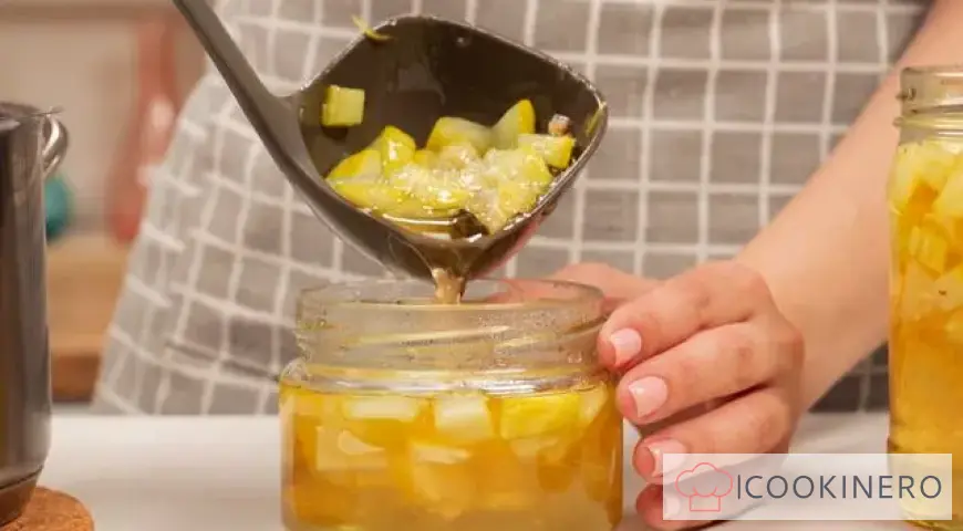 Zucchini jam with lemon in jars