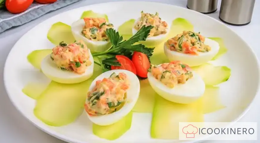 Eggs stuffed with pink salmon