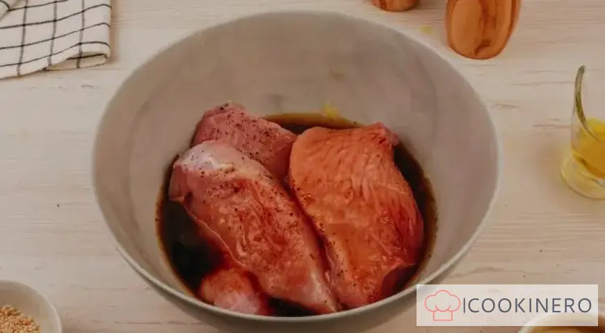 Oven-baked turkey steak in teriyaki sauce