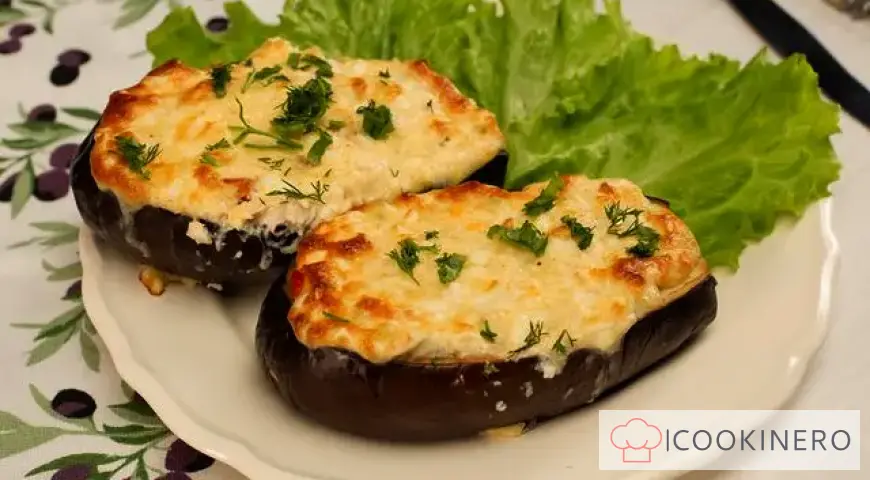 Baked eggplants with cheese and egg