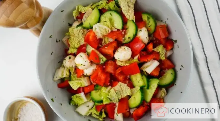 Fresh vegetable salad with mozzarella