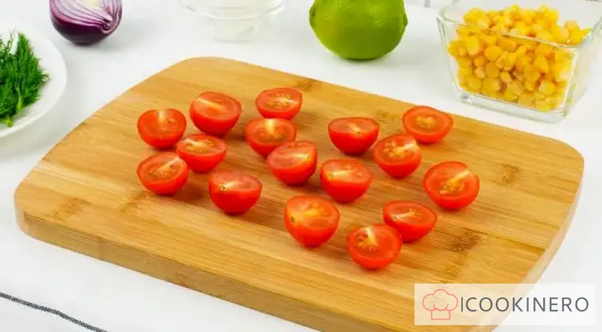 Salad with corn, cherry tomatoes and feta cheese
