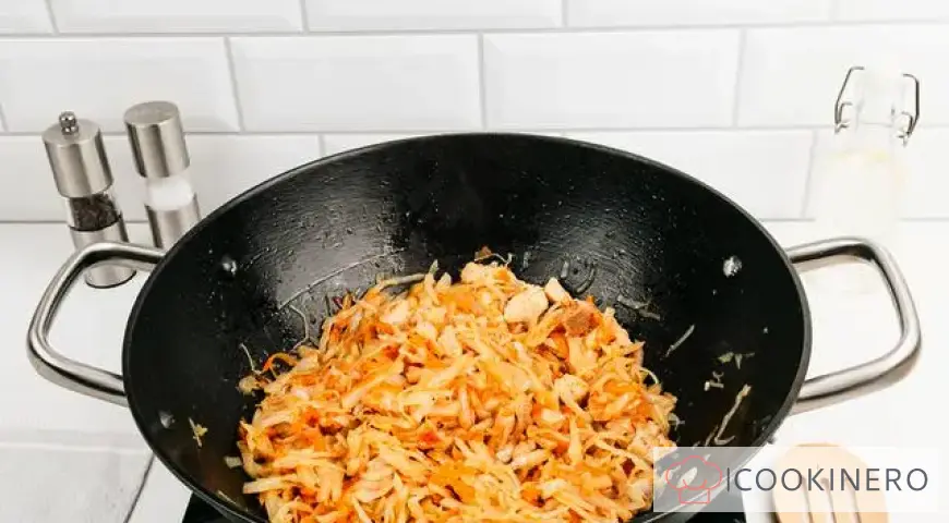 Stewed cabbage with chicken fillet