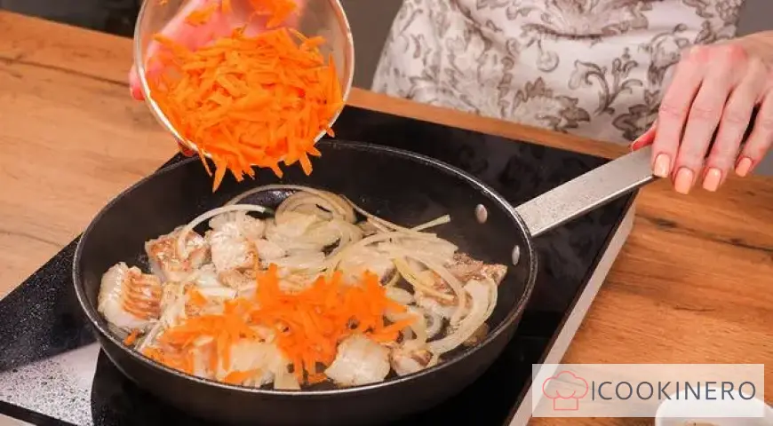 Fried pollock with garnish