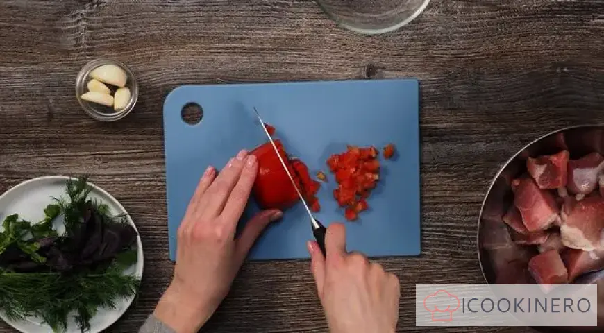 Pork neck shashlik in tomato marinade