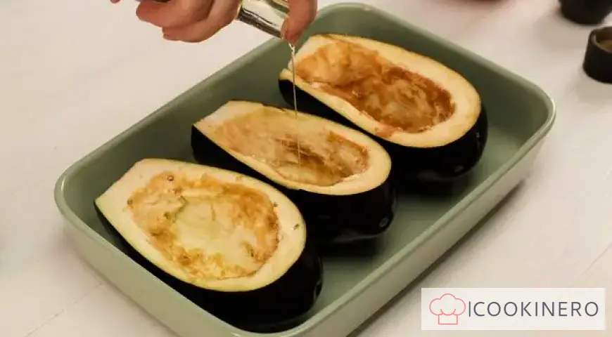 Baked eggplants with cheese and egg