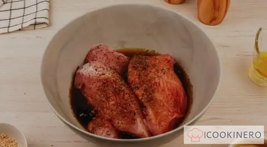 Oven-baked turkey steak in teriyaki sauce
