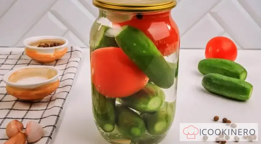 Pickled cucumbers with tomatoes
