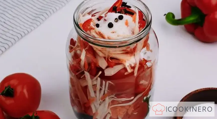 Pickled tomatoes with cabbage for the winter