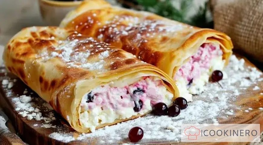 Delicate roll with cottage cheese and currants