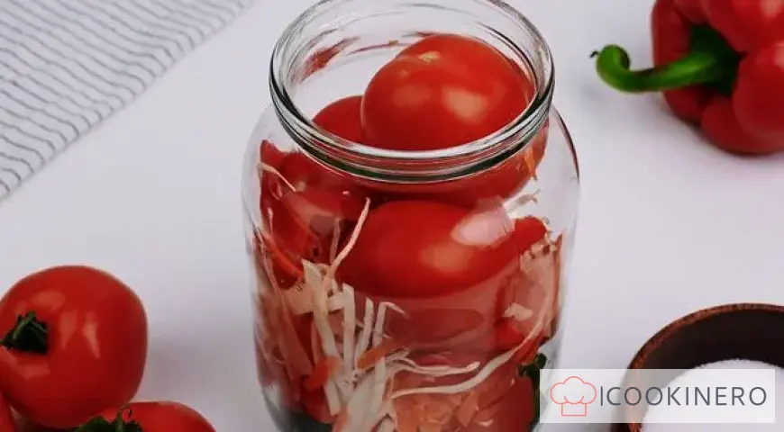 Pickled tomatoes with cabbage for the winter