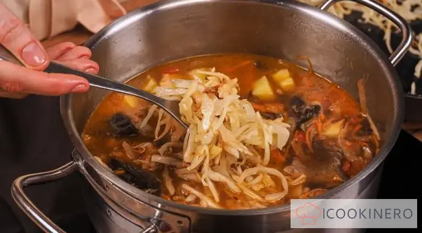 Cabbage soup with dried mushrooms