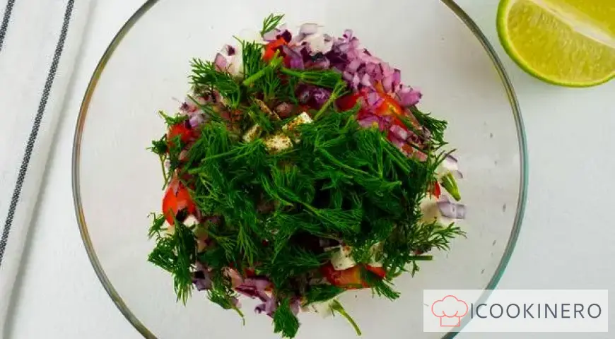Salad with corn, cherry tomatoes and feta cheese