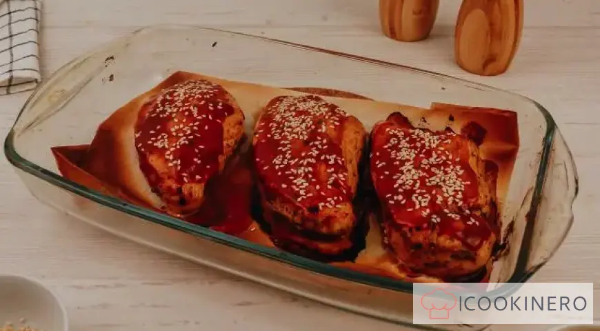 Oven-baked turkey steak in teriyaki sauce