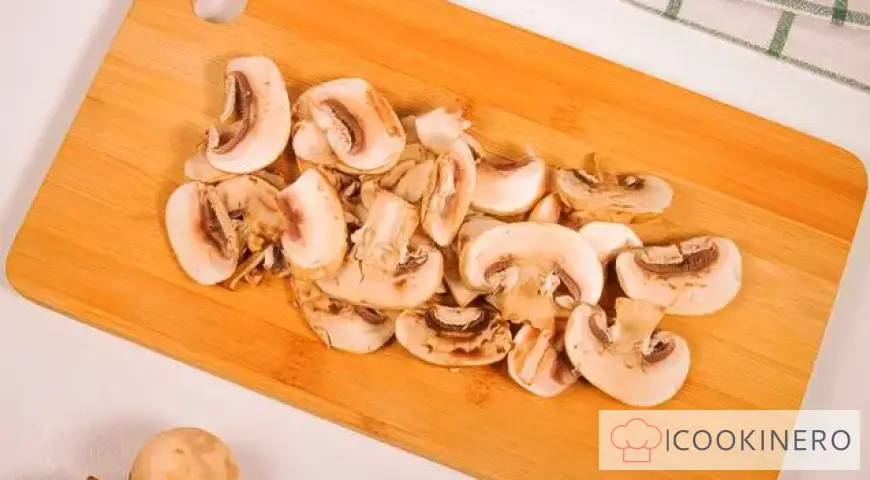 Potato casserole with cheese, chicken and mushrooms