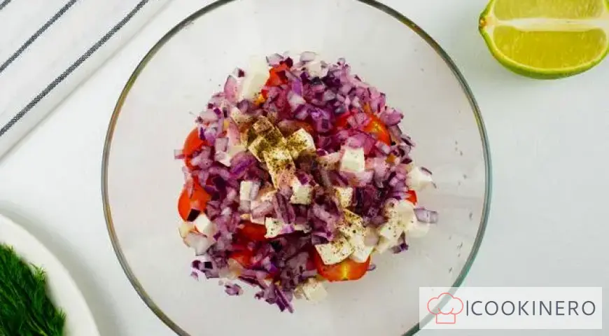 Salad with corn, cherry tomatoes and feta cheese