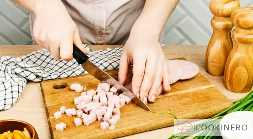 Salad with ham and pickled honey mushrooms