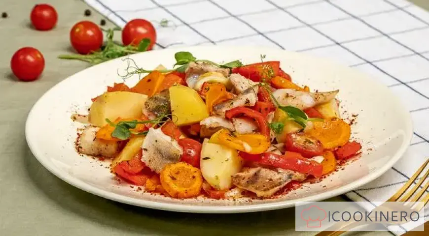 Poisson blanc cuit au four avec des légumes
