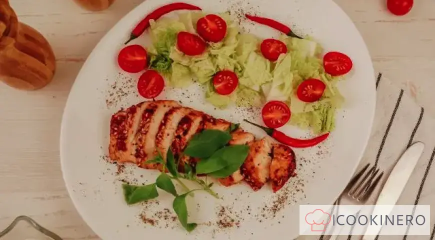 Oven-baked turkey steak in teriyaki sauce