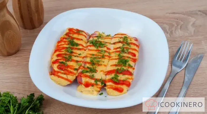 Sausages with cheese in the oven