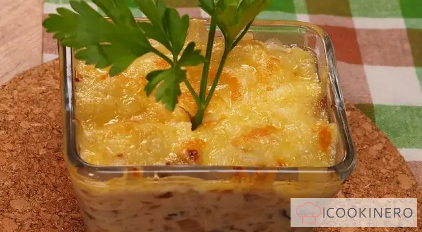 Julienne with mushrooms in the oven