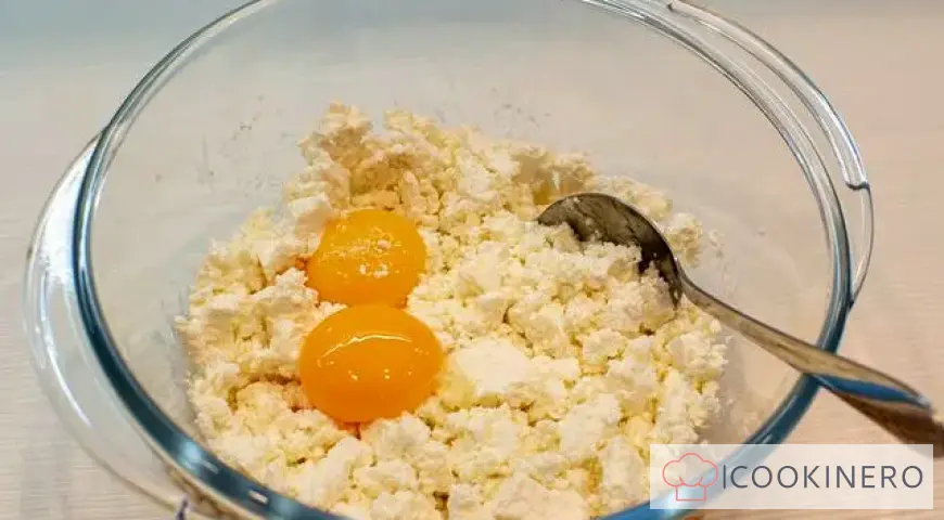 Homemade cottage cheese casserole with raisins
