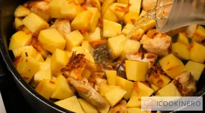 Potatoes with chicken in sour cream sauce