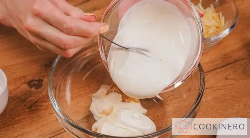 Baked pollock in sour cream with cheese