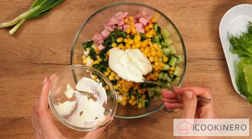 Salad with sausage and corn