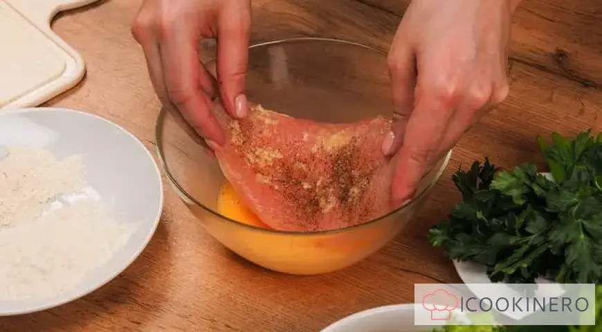 Chicken cutlets in a frying pan