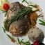 Fried sea bass with rosemary and wild rice with basil sauce