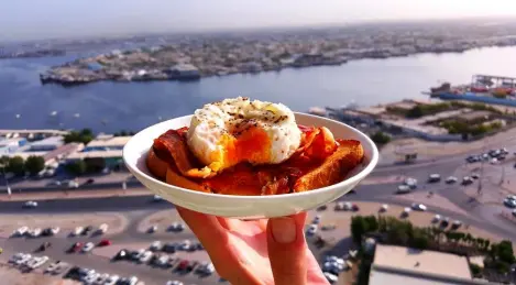 Sandwich "Morning" with bacon, egg and tomato sauce