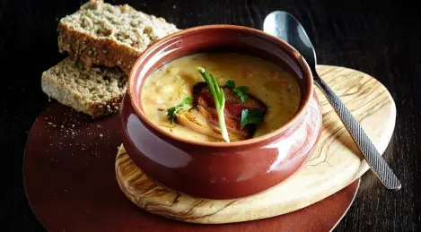 Pea soup with smoked pork cheek